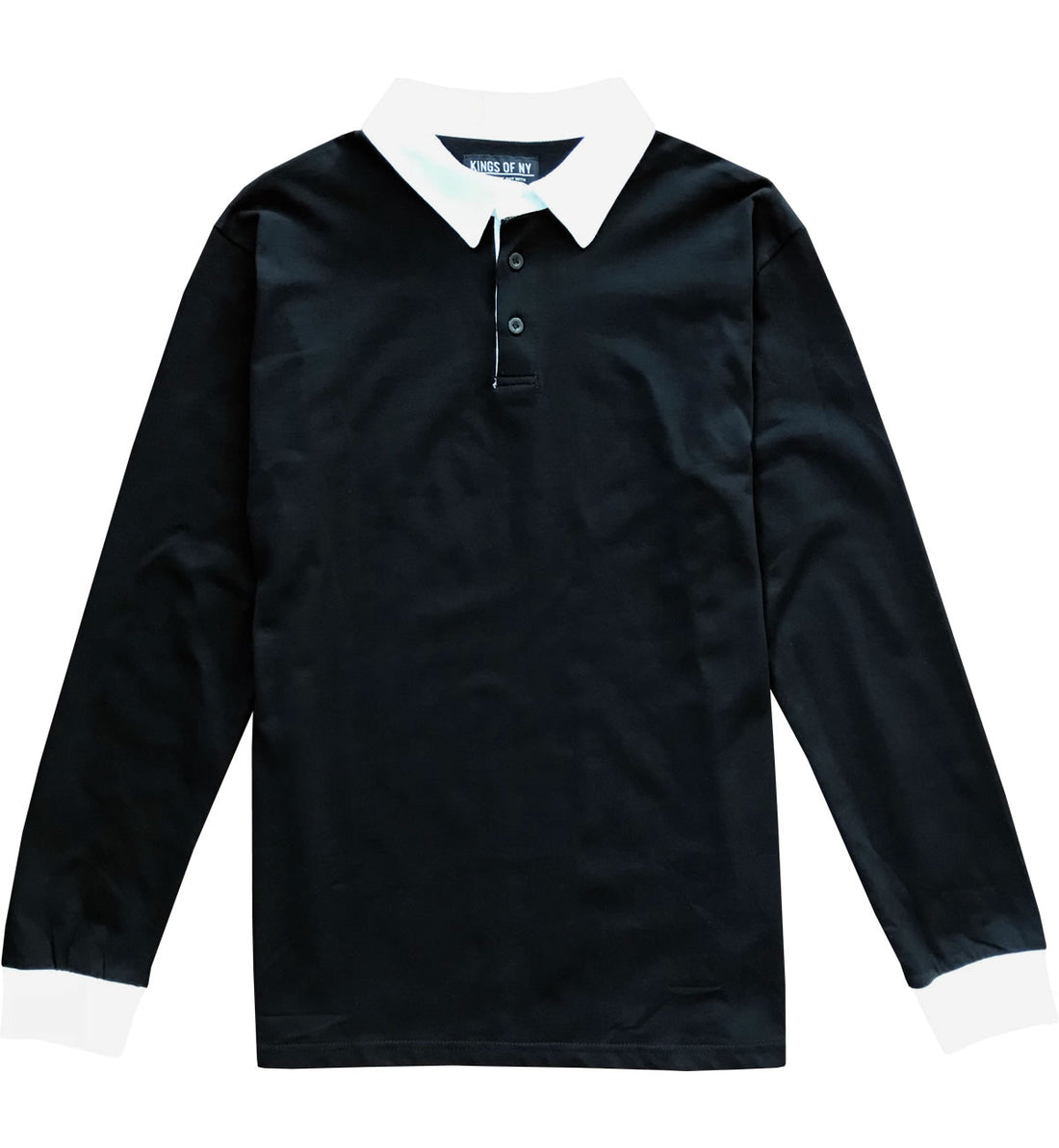 Solid Long Sleeve Cotton Collar with Logo Polo Shirt - Black-S