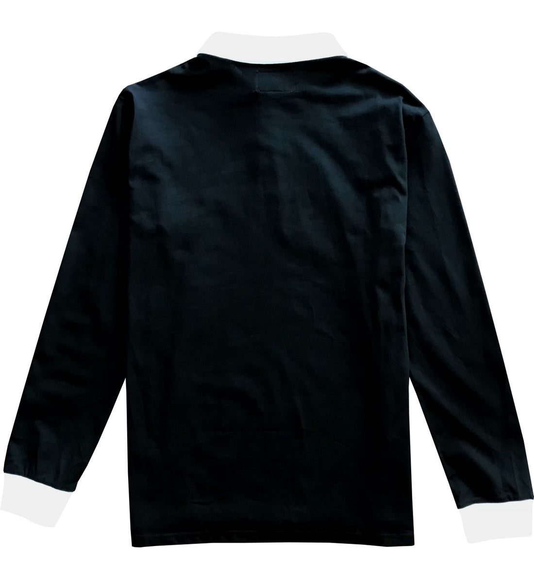 Solid Black with White Collar Mens Long Sleeve Polo Rugby Shirt
