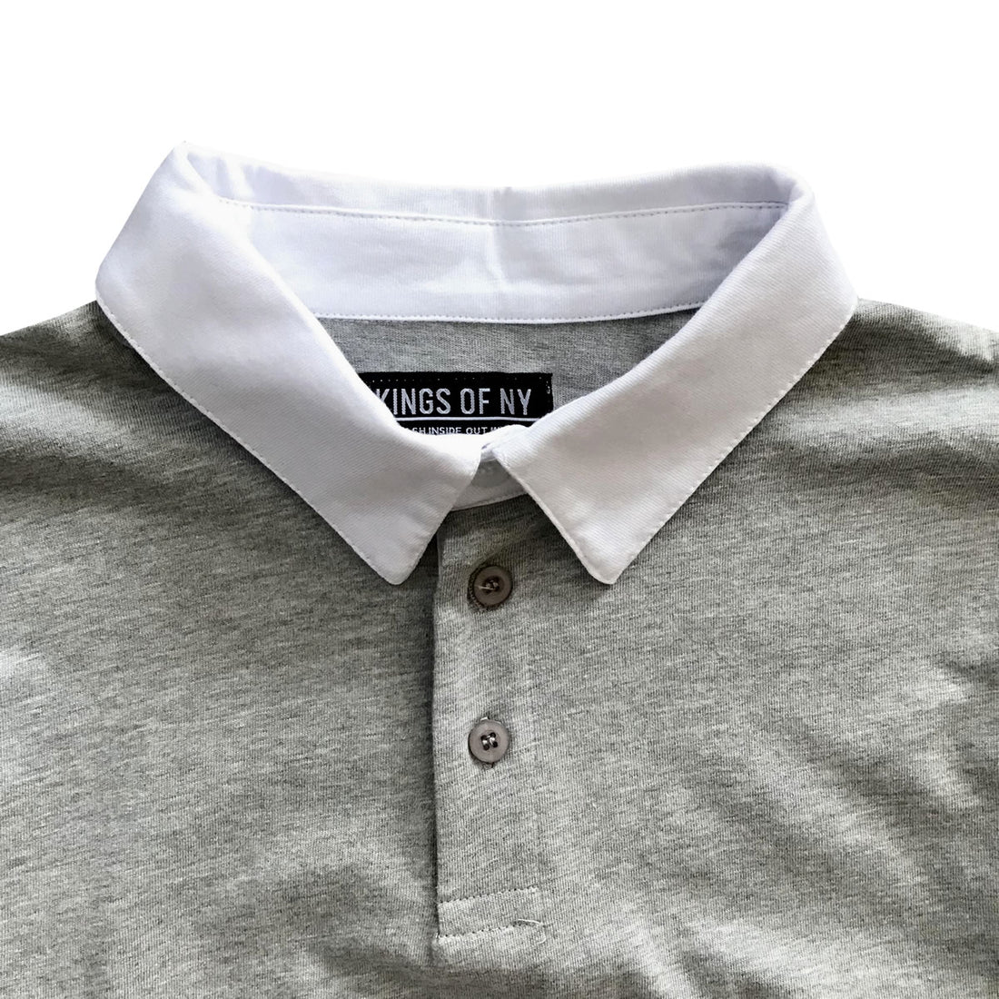 Solid Grey with White Collar Mens Long Sleeve Polo Rugby Shirt