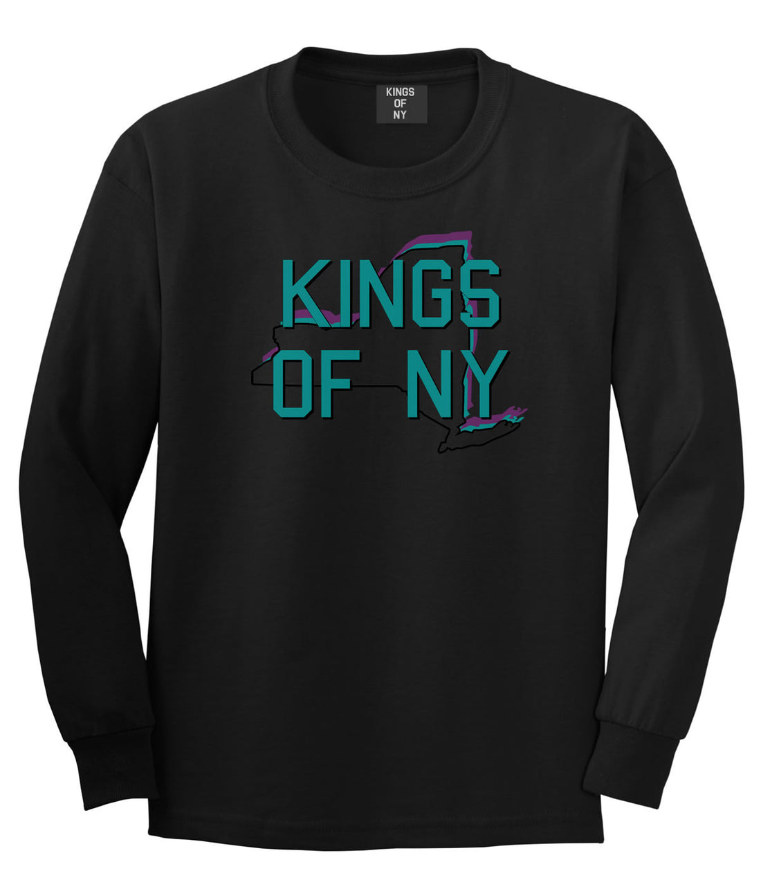 New York State Outline Boys Kids Long Sleeve T-Shirt in Black by Kings Of NY