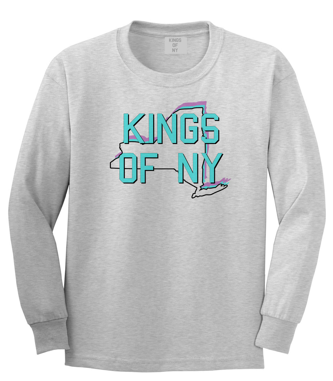 New York State Outline Boys Kids Long Sleeve T-Shirt in Grey by Kings Of NY