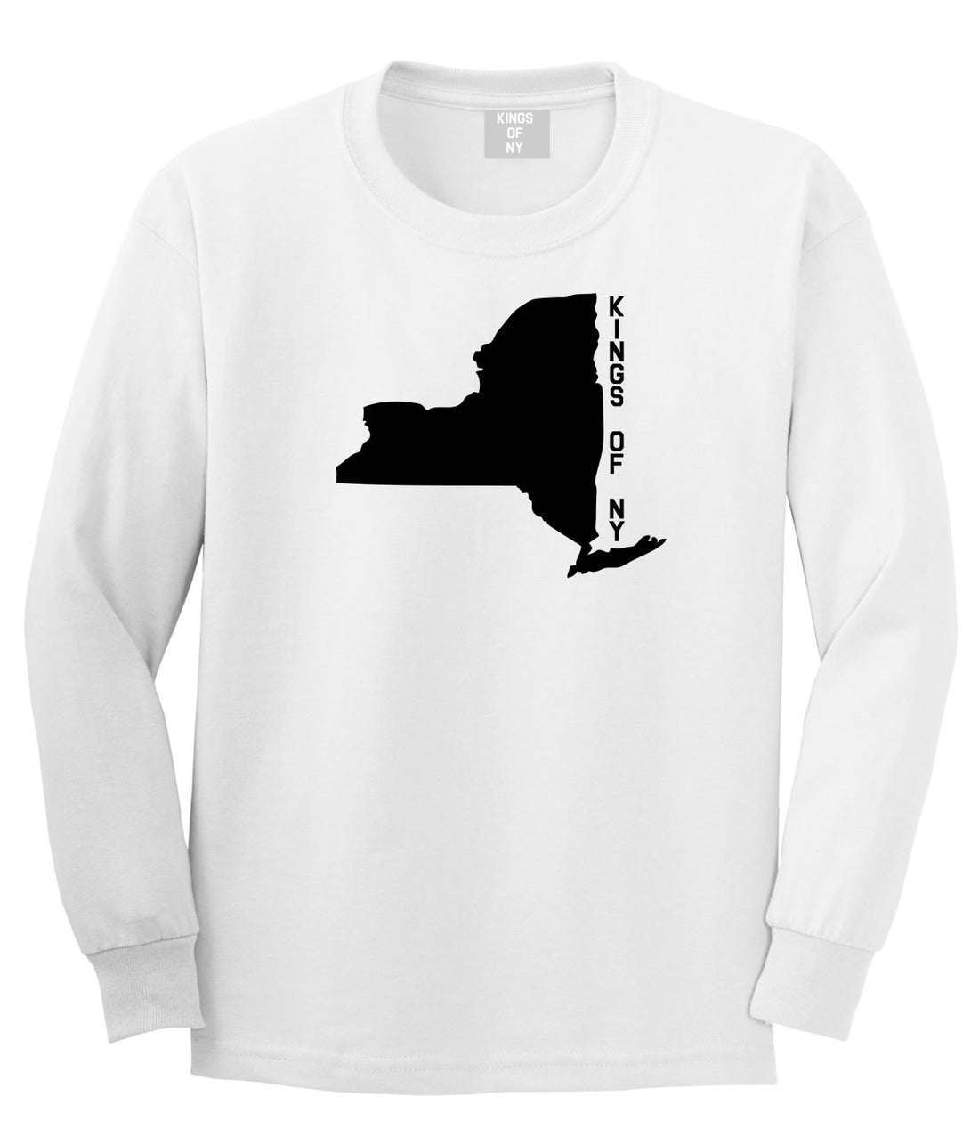 New York State Shape Long Sleeve T-Shirt in White By Kings Of NY
