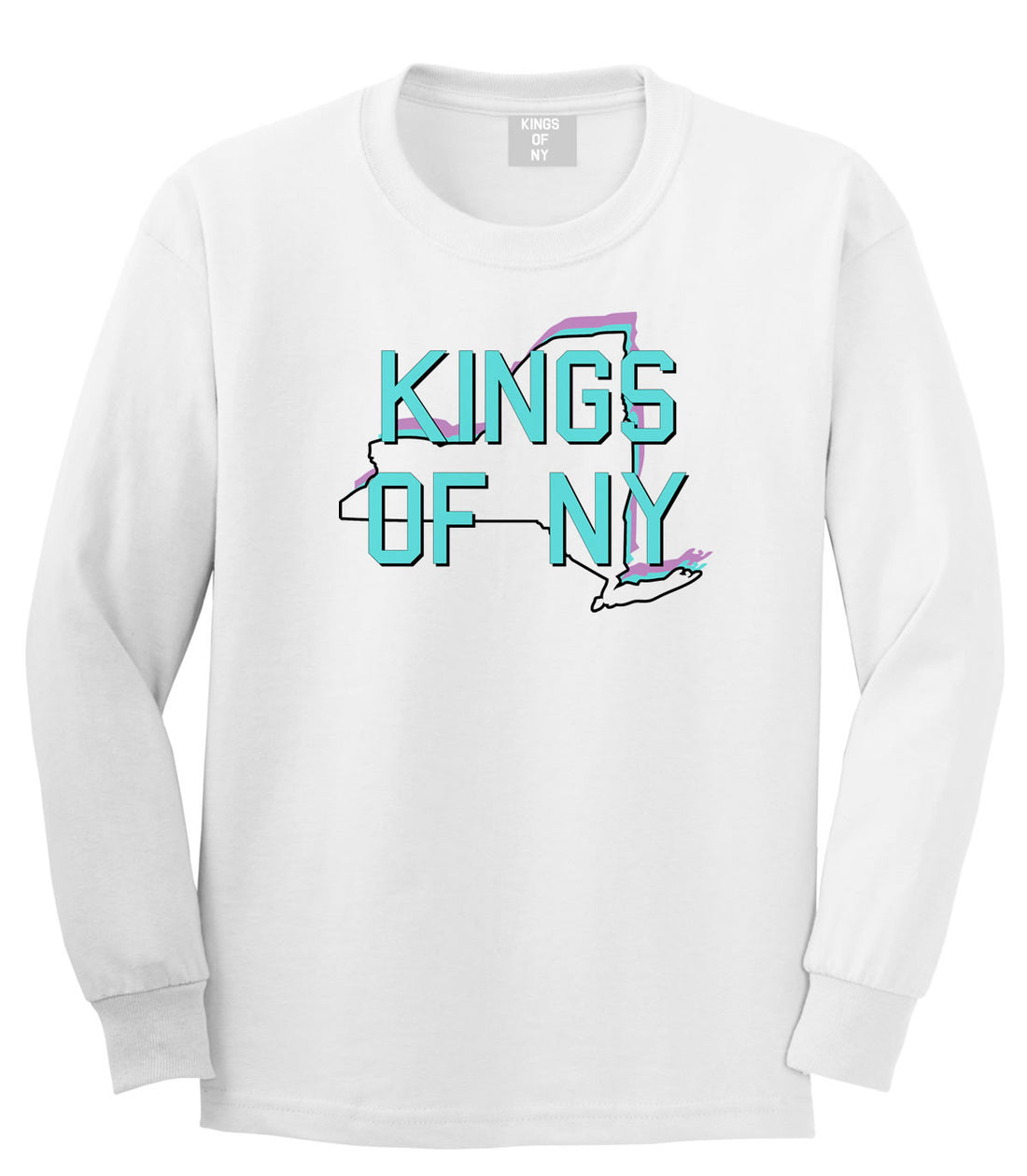 New York State Outline Boys Kids Long Sleeve T-Shirt in White by Kings Of NY
