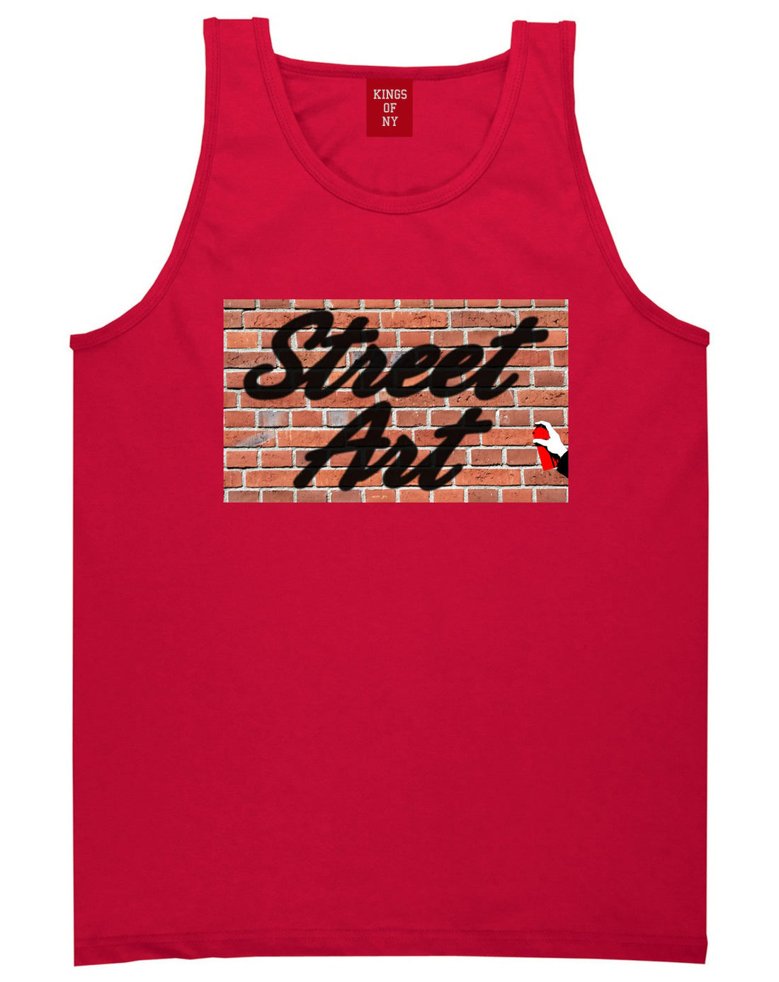 Kings Of NY Street Art Graffiti Spray Can Bricks Wall Painting Tank Top in Red