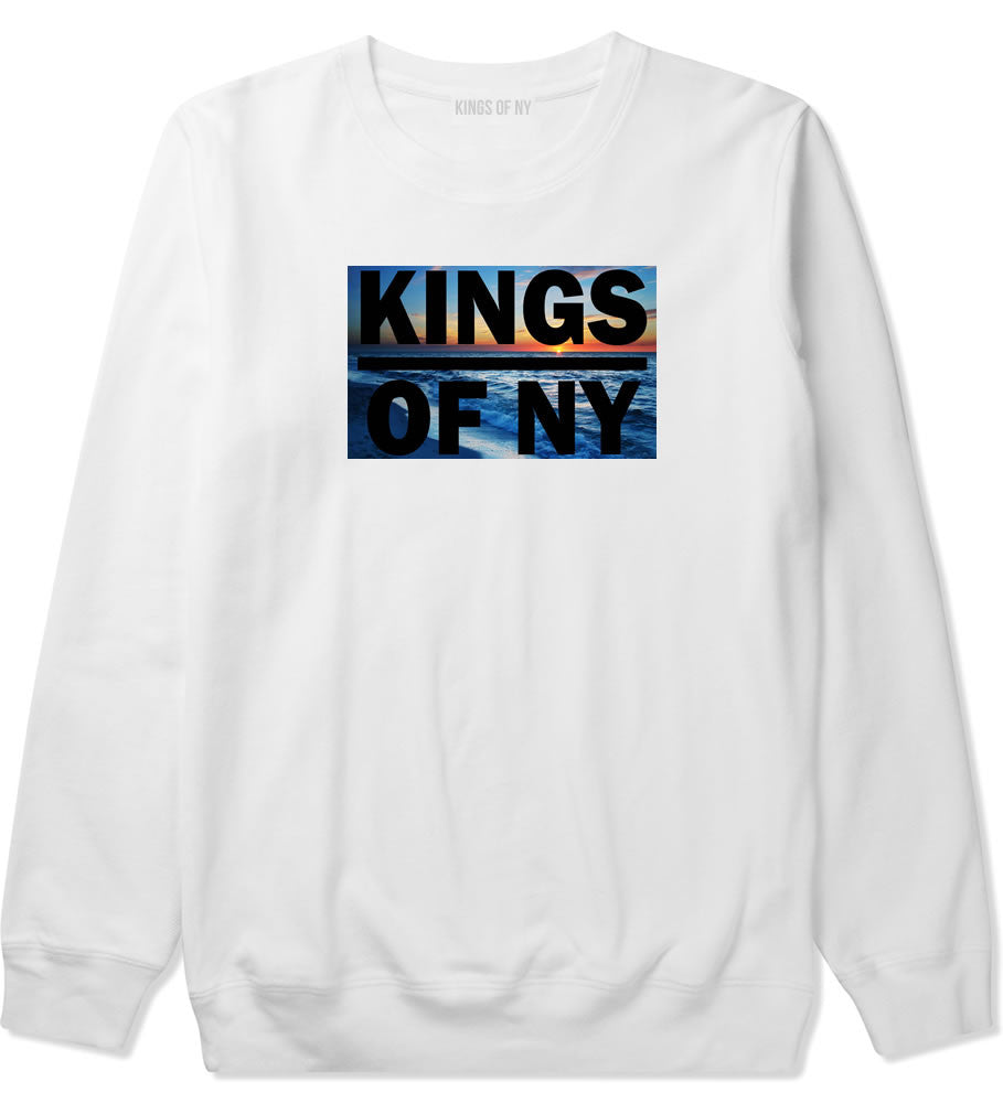 Sunset Logo Boys Kids Crewneck Sweatshirt in White by Kings Of NY