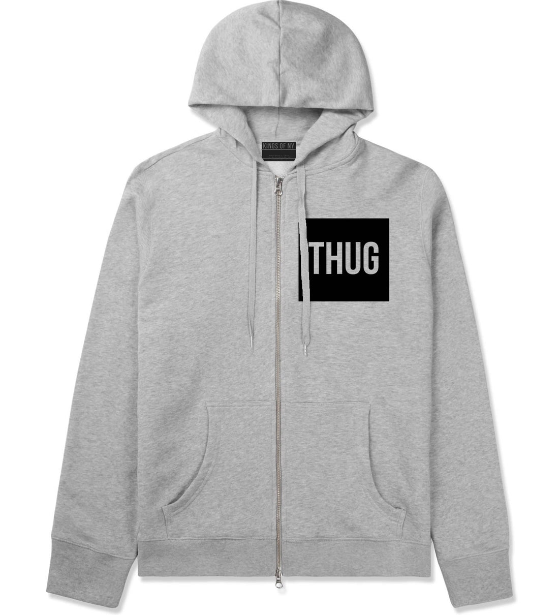 Thug Gangsta Box Logo Zip Up Hoodie Hoody in Grey by Kings Of NY