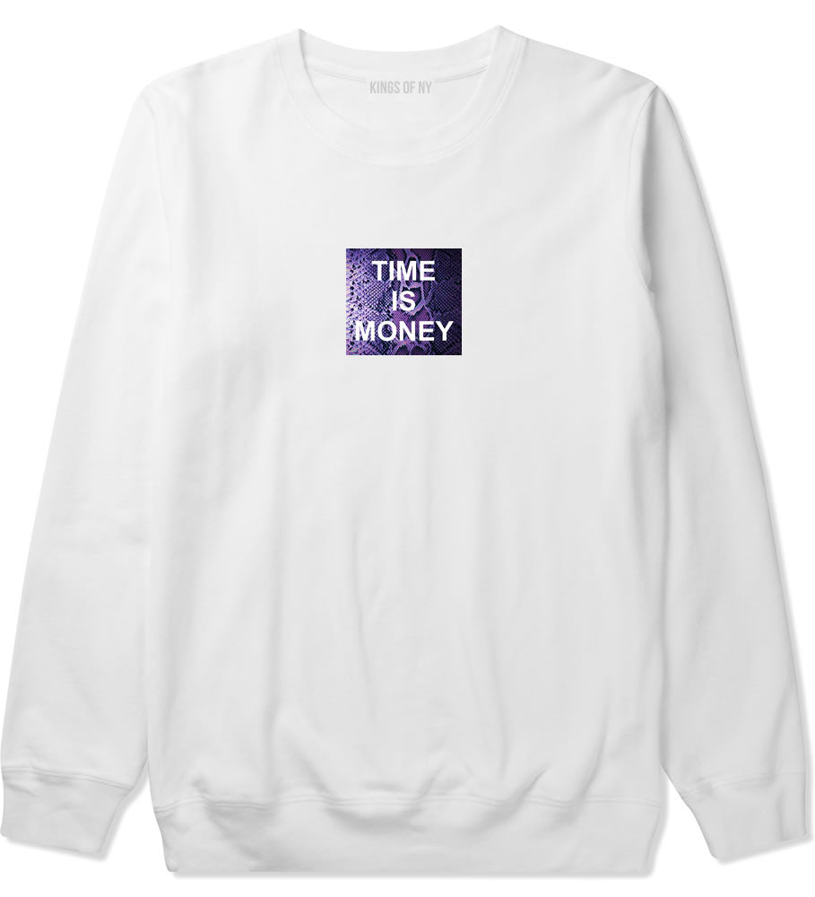 Time Is Money Snakesin Print Crewneck Sweatshirt in White By Kings Of NY