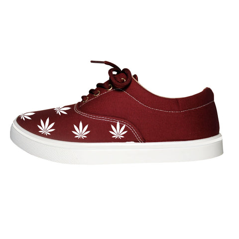 Weed Leaf Marijuana Canvas Casual Burgundy Sneakers